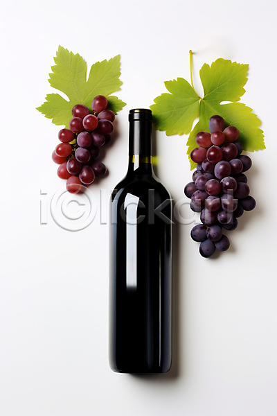 사람없음 JPG 디지털합성 편집이미지 하이앵글 목업 와인 와인병 편집소스 포도 포도잎
