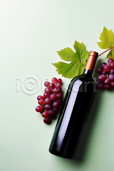 사람없음 JPG 디지털합성 편집이미지 하이앵글 목업 와인 와인병 카피스페이스 편집소스 포도 포도잎