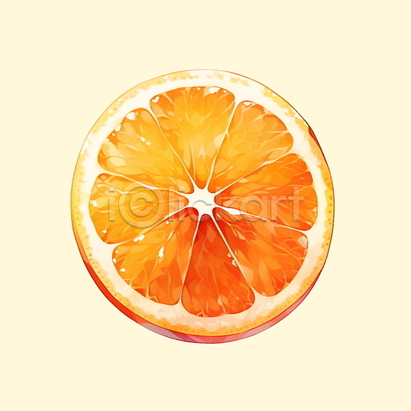 사람없음 PSD 일러스트 귤 붓터치 수채화(물감) 슬라이스 오렌지 조각 주황색