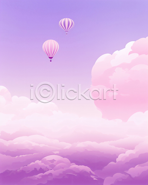 사람없음 JPG 일러스트 구름(자연) 그림 백그라운드 보라색 열기구 자연 풍경(경치) 하늘