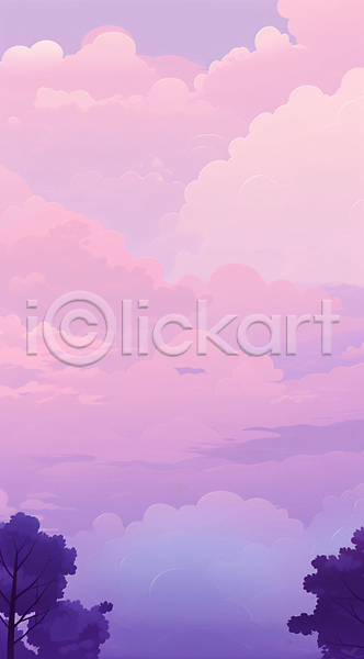 사람없음 JPG 일러스트 구름(자연) 그림 나무 백그라운드 보라색 자연 풍경(경치) 하늘