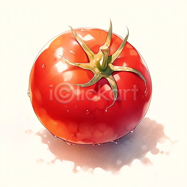 사람없음 JPG 일러스트 물방울 붓터치 빨간색 수채화(물감) 채소 토마토