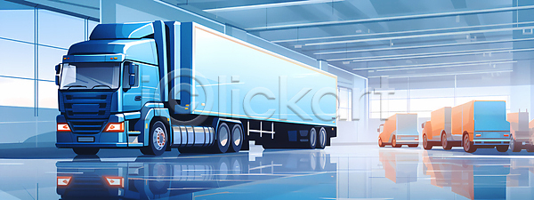 사람없음 JPG 일러스트 물류 물류센터 물류창고 배송 운송업 컨테이너 택배 트럭 파란색 화물트럭