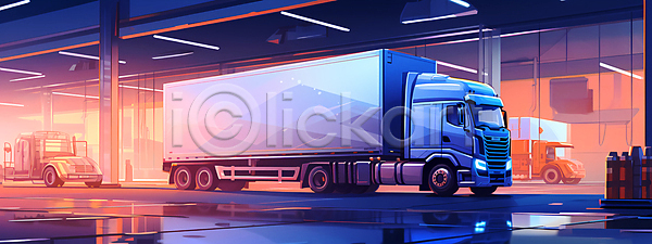 사람없음 JPG 일러스트 물류 물류센터 물류창고 배송 운송업 컨테이너 택배 트럭 파란색 화물트럭