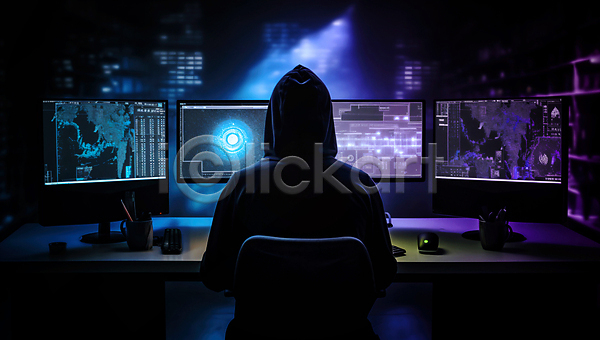 남자 성인 성인남자한명만 한명 JPG 뒷모습 편집이미지 모니터 보안 사이버 상반신 어둠 컴퓨터 해커 해킹 후드티셔츠
