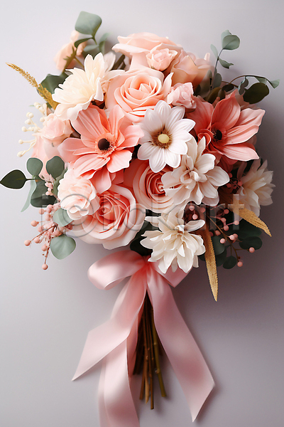 사람없음 JPG 디지털합성 편집이미지 결혼 꽃 꽃다발 리본 백그라운드 부케 분홍색 잎 장미