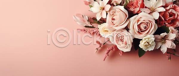사람없음 JPG 디지털합성 편집이미지 결혼 꽃 꽃다발 백그라운드 부케 분홍색 장미 카피스페이스