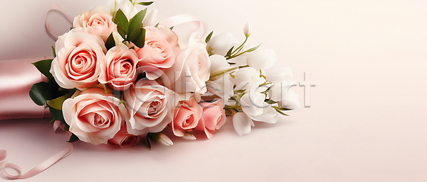 사람없음 JPG 디지털합성 편집이미지 결혼 꽃 꽃다발 리본 백그라운드 부케 분홍색 잎 장미 카피스페이스