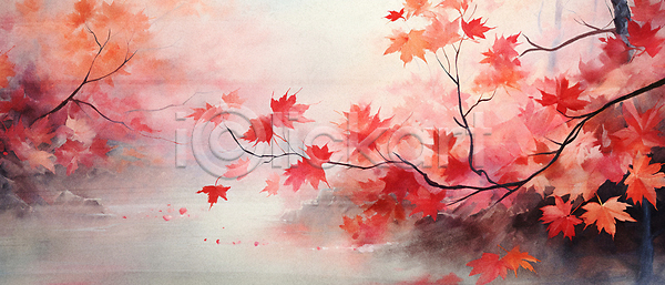 사람없음 JPG 일러스트 가을(계절) 가을풍경 강 단풍 단풍나무 백그라운드 빨간색 자연