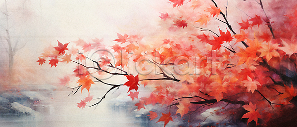 사람없음 JPG 일러스트 가을(계절) 가을풍경 강 단풍 단풍나무 백그라운드 자연 주황색