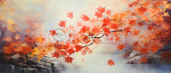 사람없음 JPG 일러스트 가을(계절) 가을풍경 강 단풍 단풍나무 백그라운드 자연 주황색