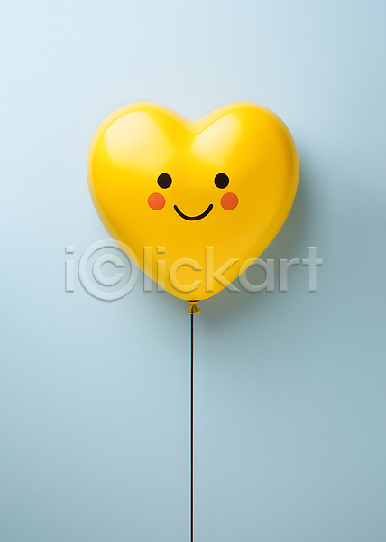 수줍음 사람없음 JPG 디지털합성 편집이미지 노란색 미소(표정) 웃음 이모티콘 편집소스 풍선 하늘색 하트 하트풍선