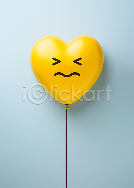 사람없음 JPG 디지털합성 편집이미지 감정 노란색 윙크 이모티콘 찡그림 편집소스 풍선 하늘색 하트 하트풍선