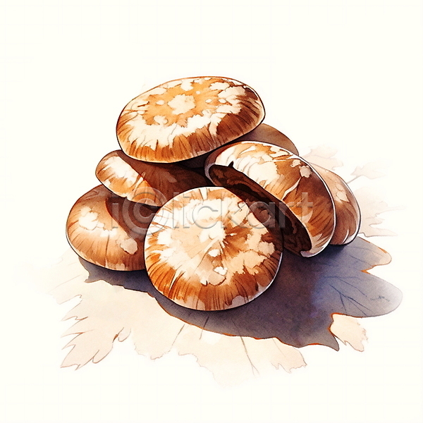 사람없음 JPG 일러스트 가을(계절) 갈색 버섯 수채화(물감) 자연