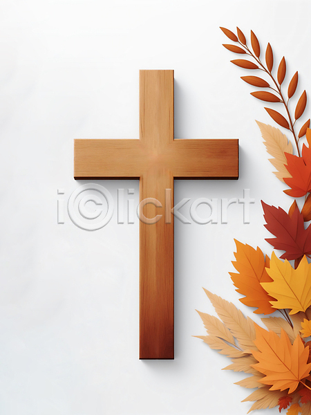 사람없음 3D JPG 편집이미지 가을(계절) 나뭇잎 단풍 배너 십자가 추수감사절