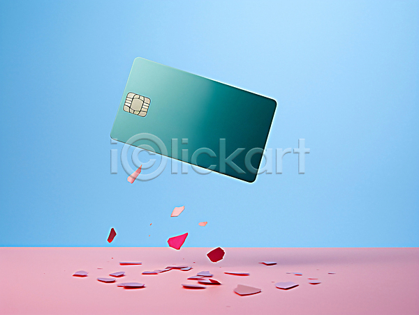 떨어짐 사람없음 JPG 디지털합성 편집이미지 금융 마그네틱 목업 분홍색 신용카드 카드 파편 하늘색