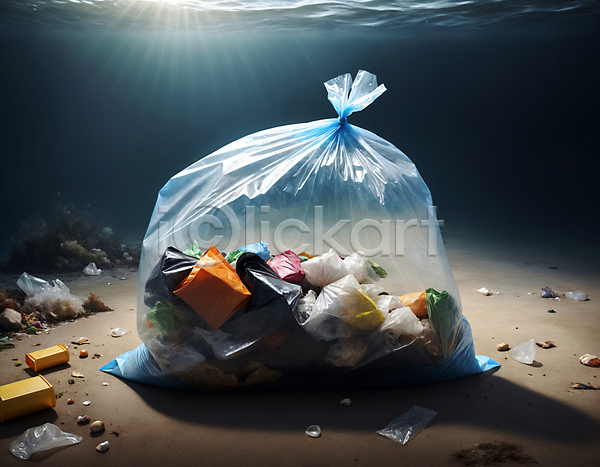 사람없음 JPG 디지털합성 편집이미지 바다 바닷속 쓰레기 쓰레기봉투 해양쓰레기 해양오염