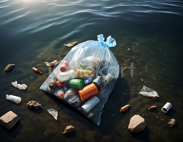 사람없음 JPG 디지털합성 편집이미지 물결 바다 쓰레기 쓰레기봉투 해양쓰레기 해양오염