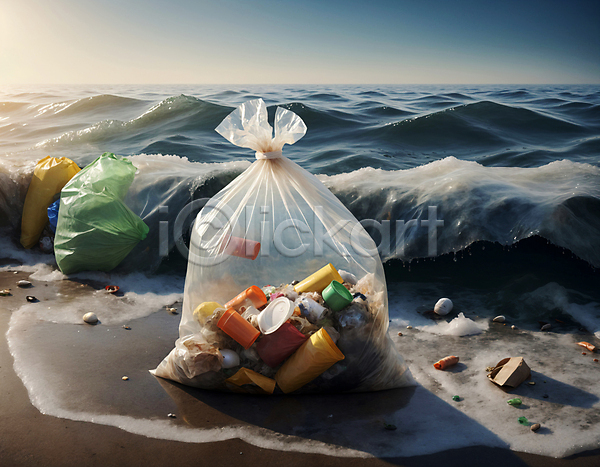 사람없음 JPG 디지털합성 편집이미지 물결 쓰레기 쓰레기봉투 파도 해양쓰레기 해양오염