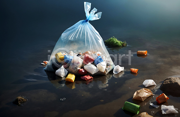 사람없음 JPG 디지털합성 편집이미지 바다 쓰레기 쓰레기봉투 해양쓰레기 해양오염