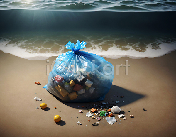 사람없음 JPG 디지털합성 편집이미지 모래사장 물결 쓰레기 쓰레기봉투 파도 해변 해양쓰레기 해양오염