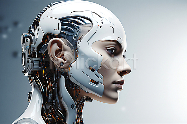 미래 사람없음 JPG 디지털합성 편집이미지 AI(인공지능) SF 디지털 로봇 머리 얼굴 은색 응시 휴머노이드