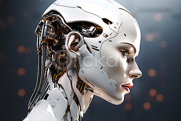 미래 사람없음 JPG 디지털합성 편집이미지 AI(인공지능) SF 디지털 로봇 머리 얼굴 은색 응시 휴머노이드