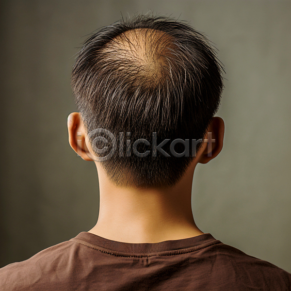 남자 성인 성인남자한명만 한명 JPG 디지털합성 편집이미지 뒤통수 머리카락 상반신 탈모