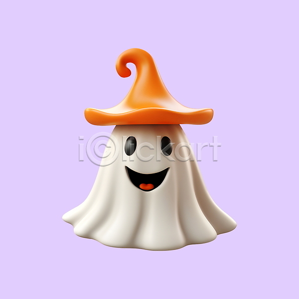 귀여움 사람없음 3D PSD 디지털합성 아이콘 마녀모자 웃음 유령 캐릭터 표정 할로윈 흰색