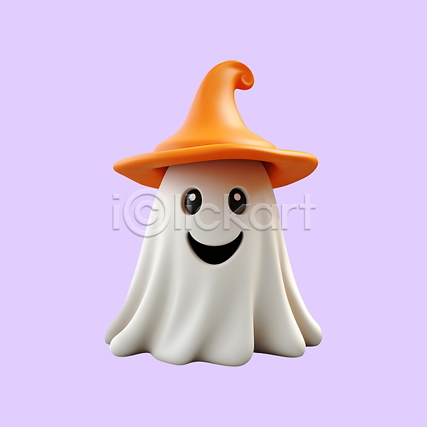 귀여움 사람없음 3D PSD 디지털합성 아이콘 마녀모자 웃음 유령 캐릭터 표정 할로윈 흰색
