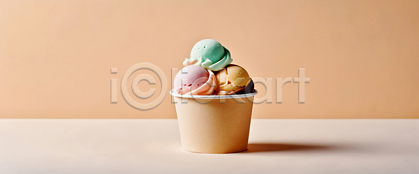 사람없음 JPG 편집이미지 살구색 아이스크림 젤라또 종이컵 컵아이스크림
