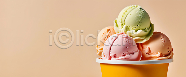 사람없음 JPG 편집이미지 살구색 아이스크림 젤라또 종이컵 컵아이스크림
