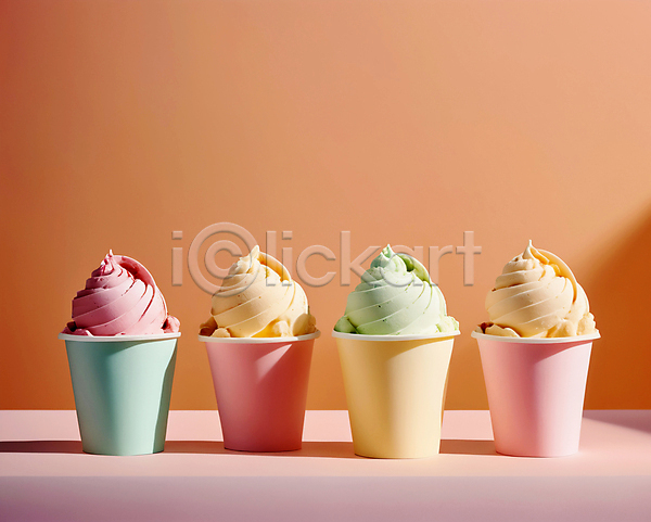 사람없음 JPG 편집이미지 살구색 아이스크림 젤라또 종이컵 컬러풀 컵아이스크림