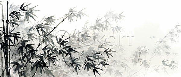 사람없음 JPG 일러스트 담채화 대나무 번짐 붓터치 수묵화 잎 자연 풍경(경치)