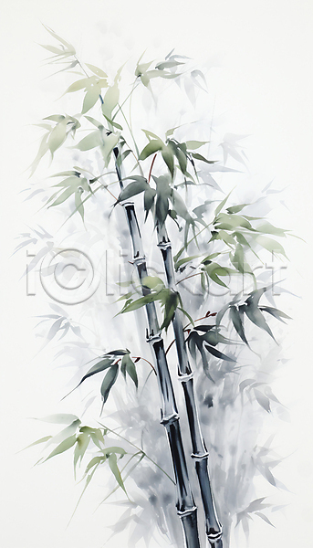 사람없음 JPG 일러스트 담채화 대나무 번짐 붓터치 수묵화 잎 자연 초록색 풍경(경치)