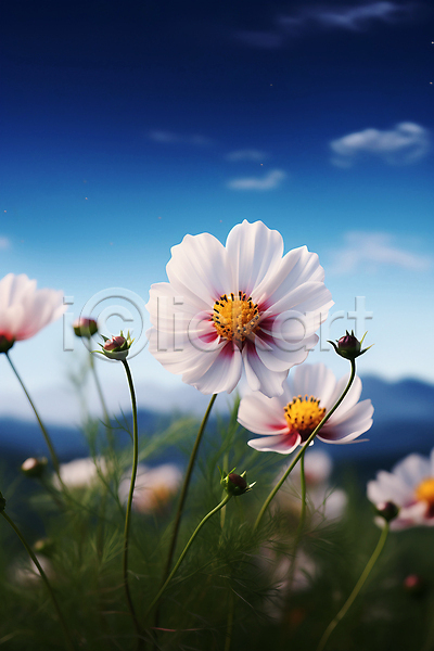 사람없음 JPG 편집이미지 가을꽃 구름(자연) 꽃밭 자연 초원(자연) 코스모스(꽃) 풍경(경치) 하늘 흰색