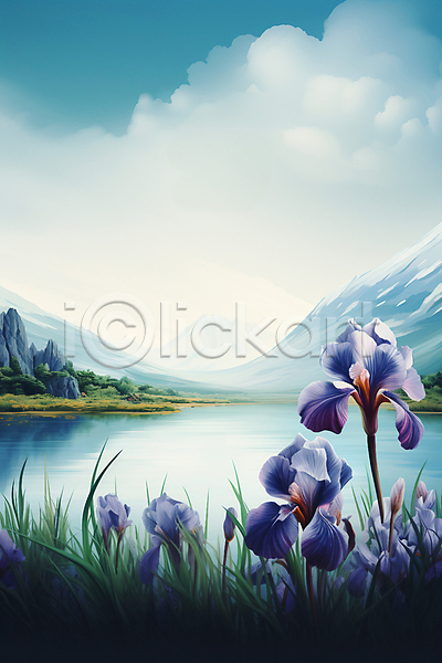 사람없음 JPG 편집이미지 강 구름(자연) 붓꽃 산 아이리스 자연 파란색 포스터 풀(식물) 풍경(경치) 하늘