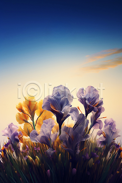 사람없음 JPG 편집이미지 구름(자연) 보라색 붓꽃 아이리스 자연 포스터 풍경(경치) 하늘