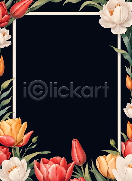 사람없음 JPG 일러스트 꽃 백그라운드 보테니컬아트 사각형 잎 장미 테두리 튤립 프레임