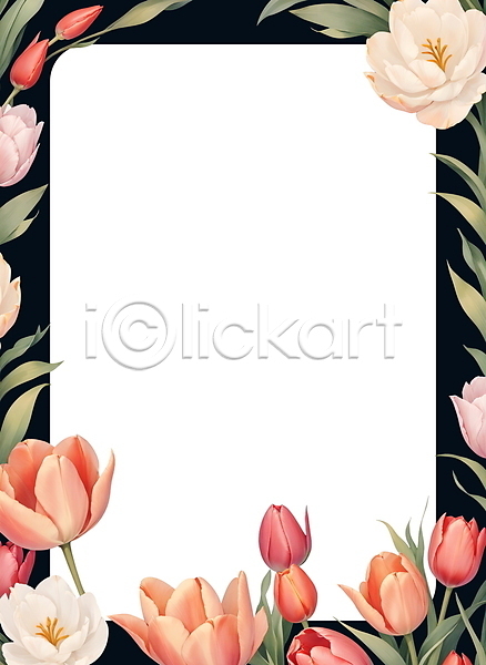 사람없음 JPG 일러스트 꽃 백그라운드 보테니컬아트 분홍색 사각형 잎 튤립 프레임