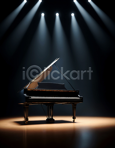 사람없음 JPG 디지털합성 편집이미지 그랜드피아노 무대 스포트라이트 조명 콘서트홀 피아노(악기)