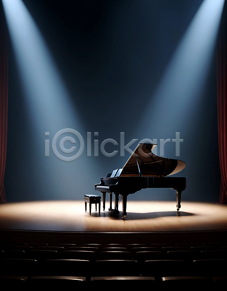 사람없음 JPG 디지털합성 편집이미지 그랜드피아노 무대 스포트라이트 조명 콘서트홀 피아노(악기)