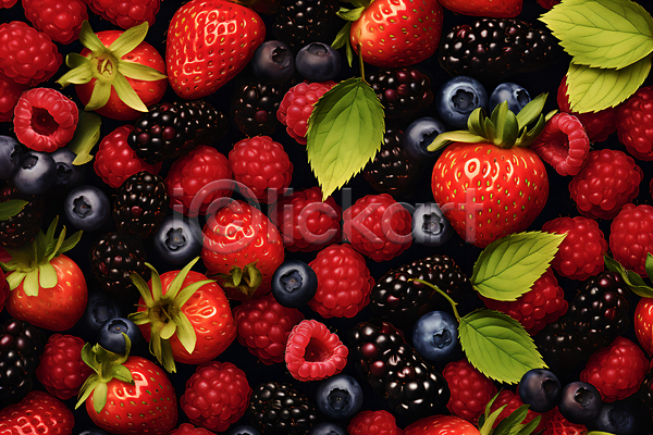 사람없음 JPG 편집이미지 가득함 검은색 과일 딸기 백그라운드 베리 블랙베리 블루베리 빨간색 산딸기 잎