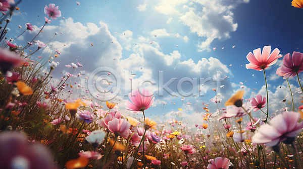 사람없음 JPG 편집이미지 구름(자연) 꽃 꽃밭 꽃잎 자연 코스모스(꽃) 풀(식물) 풍경(경치) 하늘
