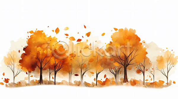 사람없음 JPG 일러스트 가을(계절) 그림 낙엽 단풍나무 백그라운드 수채화(물감) 주황색 풍경(경치)