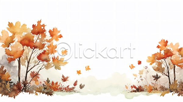 사람없음 JPG 일러스트 가을(계절) 갈색 그림 낙엽 단풍나무 백그라운드 수채화(물감) 풀(식물) 풍경(경치)