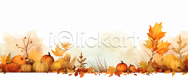 사람없음 JPG 일러스트 가을(계절) 그림 낙엽 단풍 백그라운드 수채화(물감) 주황색 풀(식물) 풍경(경치) 호박