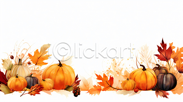 사람없음 JPG 일러스트 가을(계절) 그림 낙엽 백그라운드 수채화(물감) 열매 주황색 풀(식물) 풍경(경치) 호박
