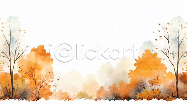 사람없음 JPG 일러스트 가을(계절) 그림 낙엽 단풍나무 백그라운드 수채화(물감) 주황색 풀(식물) 풍경(경치)