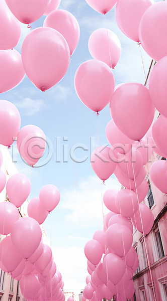 사람없음 JPG 편집이미지 거리 건물 구름(자연) 도시 분홍색 풍경(경치) 풍선 하늘